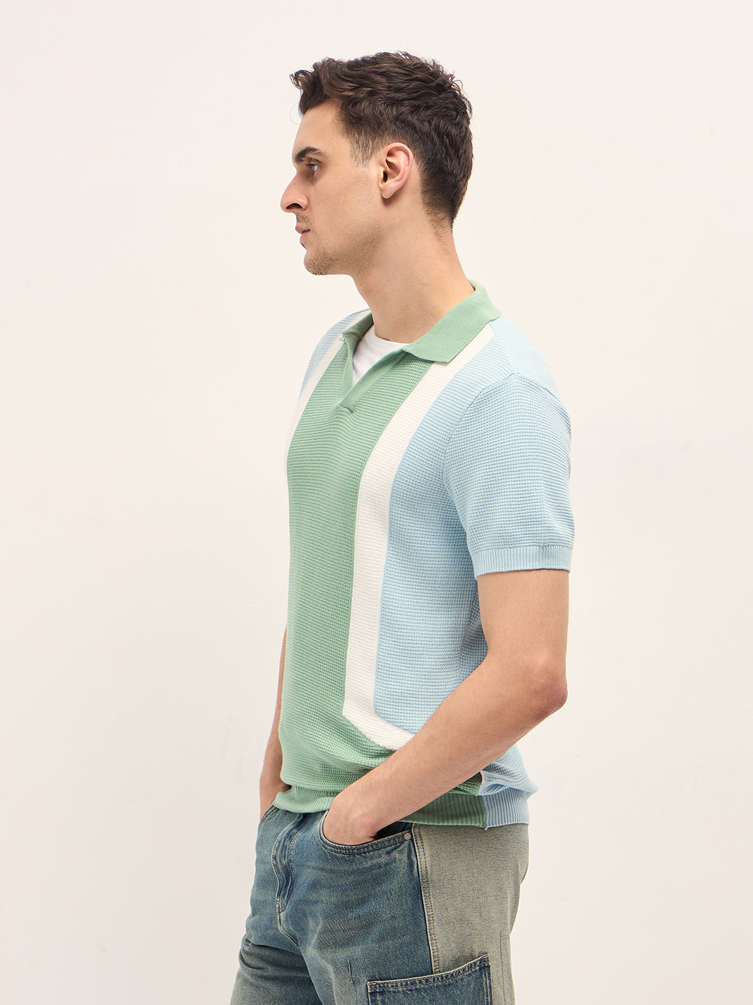 Men Multi-Color Textured Color Block Slim Fit Polo