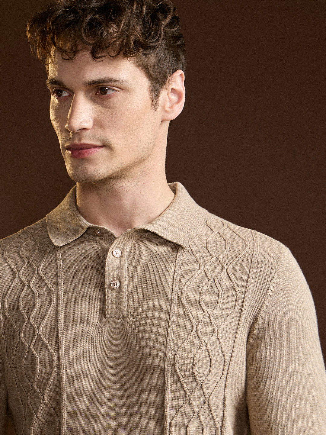 Men Brown Textured Geometrical Design Regular Fit Polo