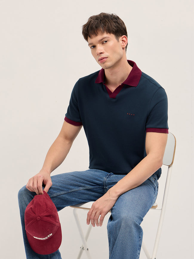 Men Navy Solid Cotton T-Shirt