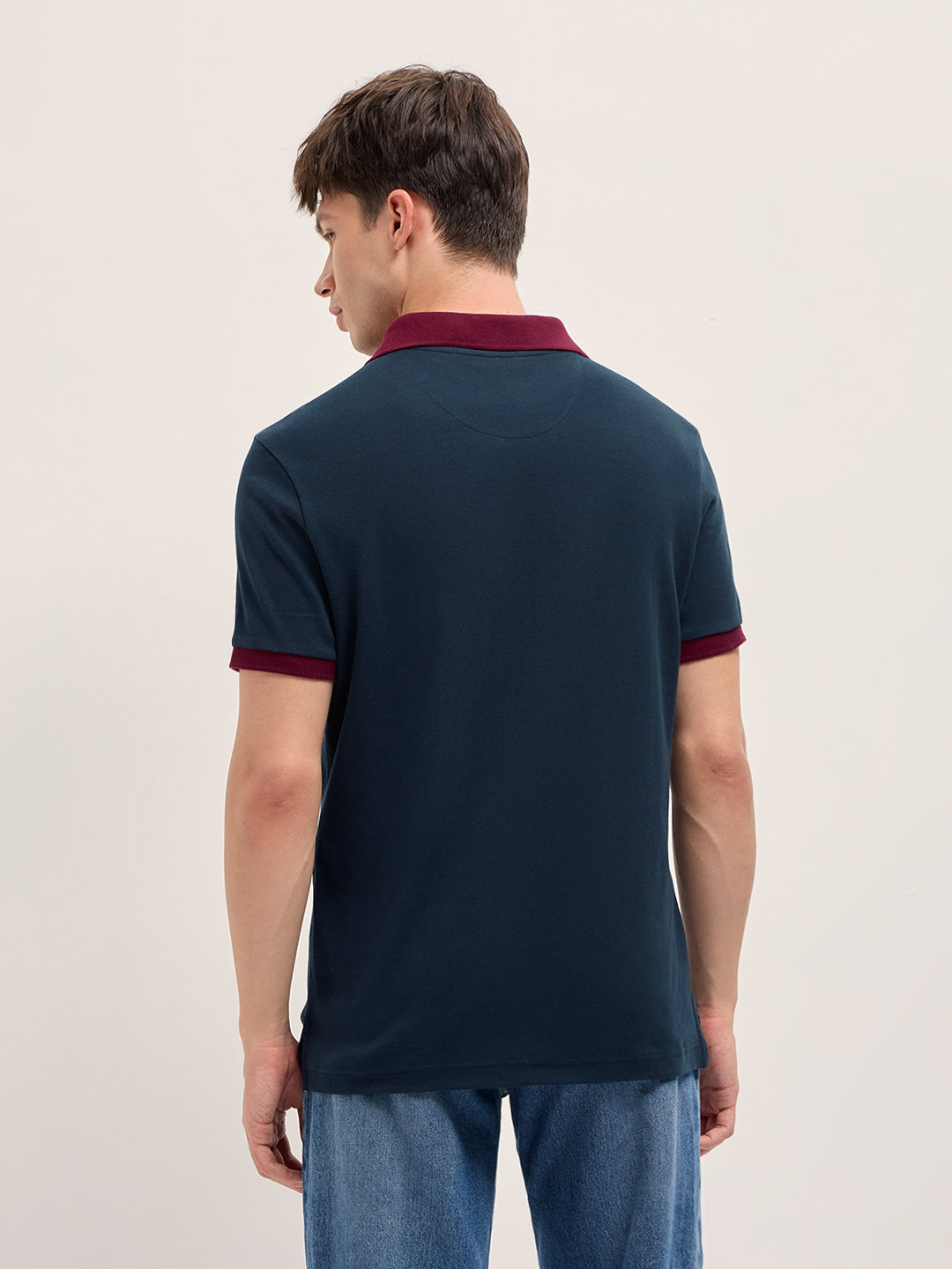 Men Navy Solid Cotton T-Shirt
