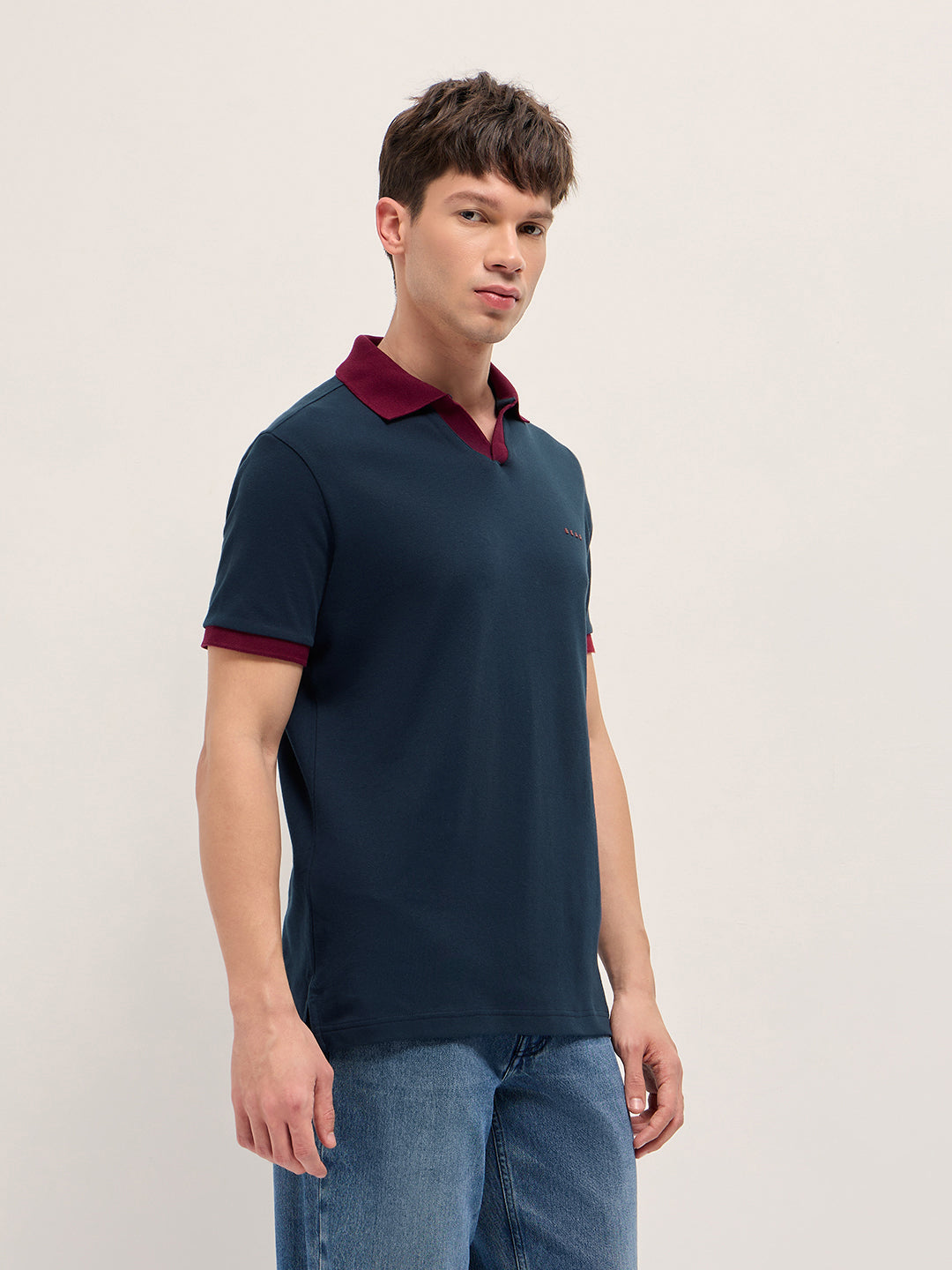 Men Navy Solid Cotton T-Shirt