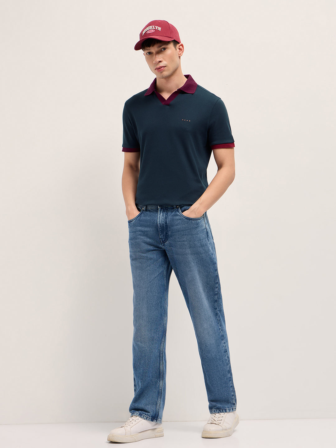 Men Navy Solid Cotton T-Shirt