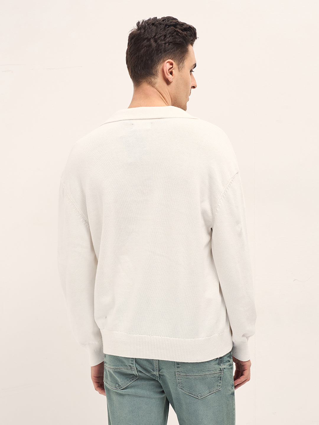 Men White Cotton Solid Polo T-Shirt