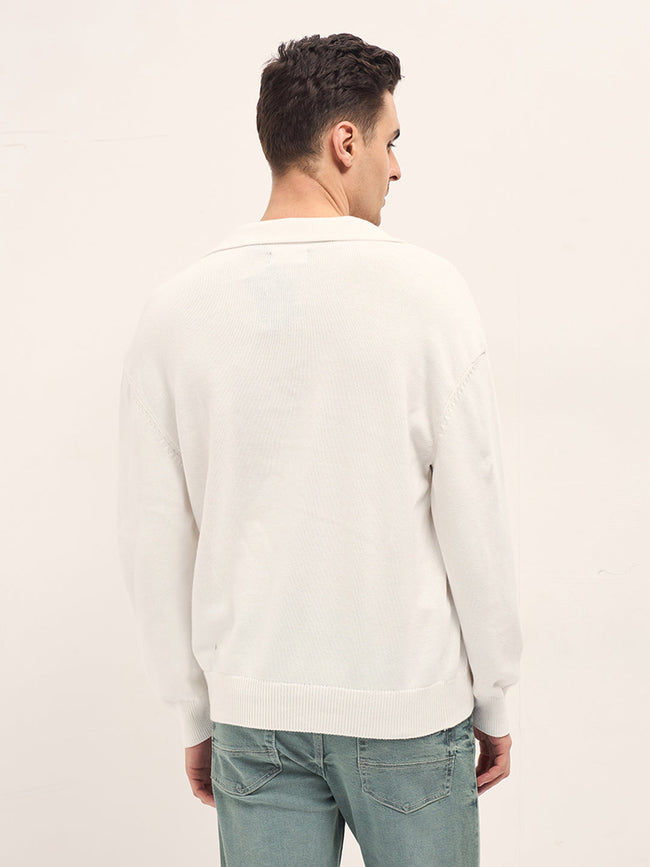 Men White Cotton Solid Polo T-Shirt