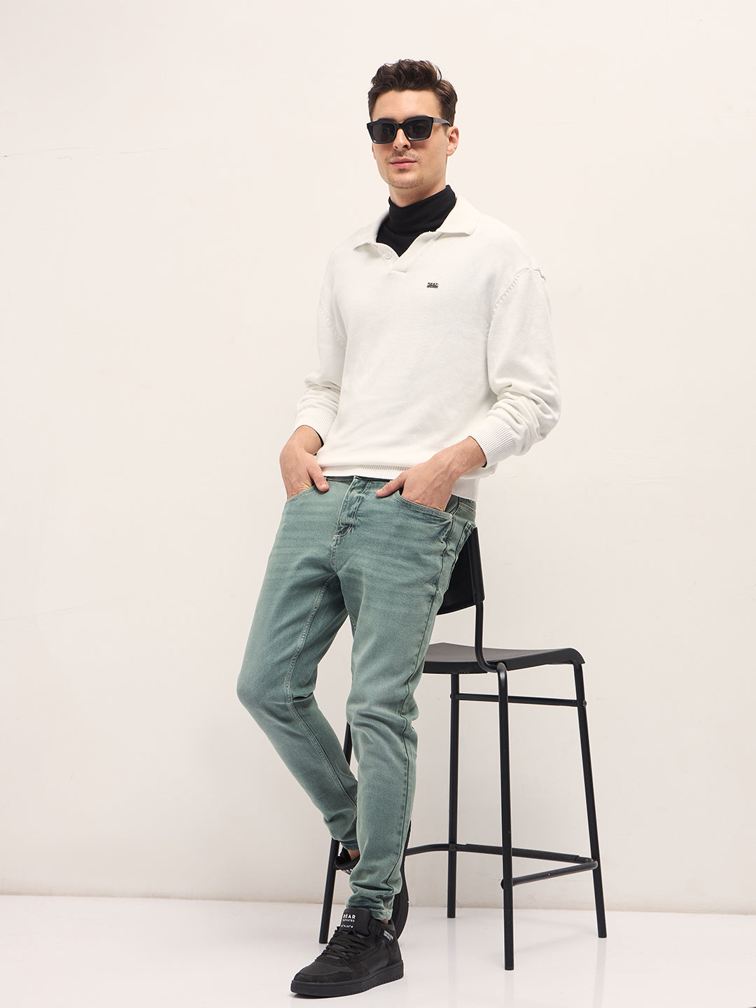 Men White Cotton Solid Polo T-Shirt