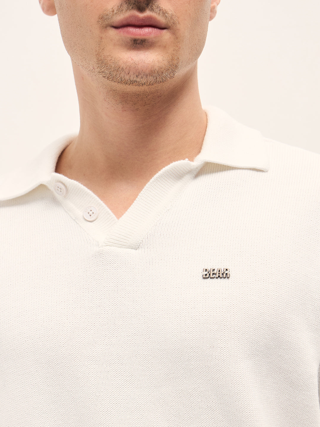 Men White Cotton Solid Polo T-Shirt