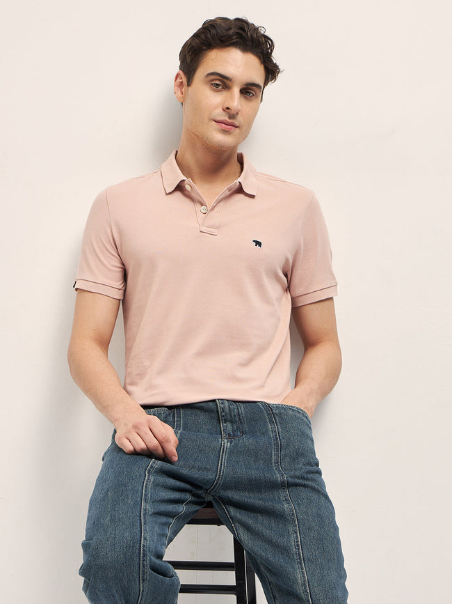 Men Peach Solid Regular Fit Polo