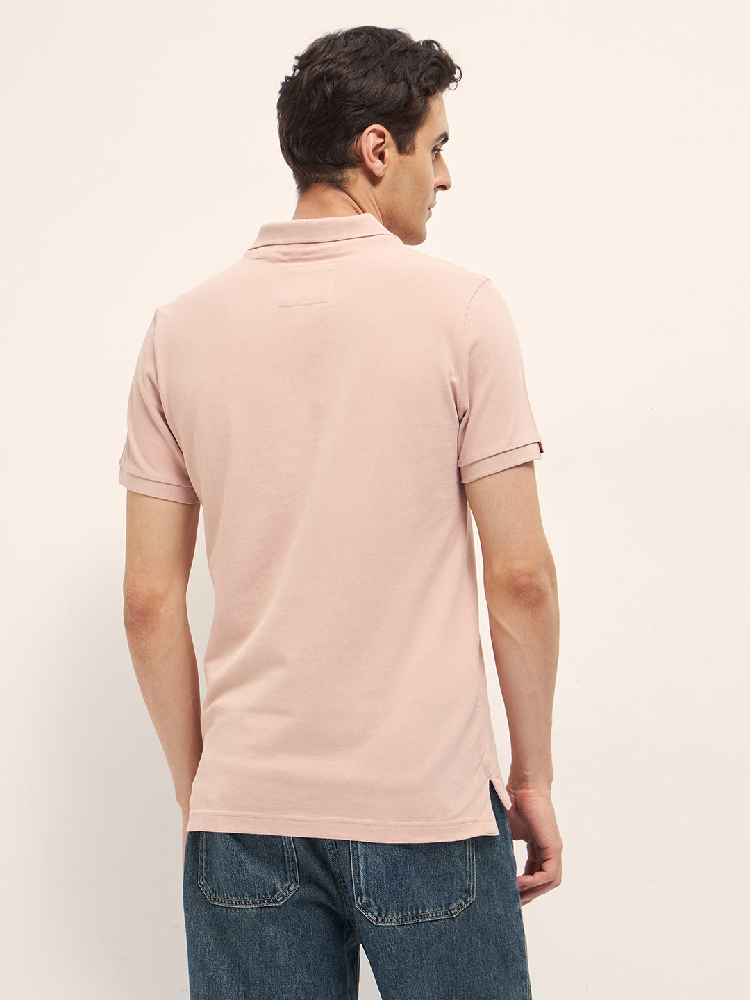 Men Peach Solid Regular Fit Polo