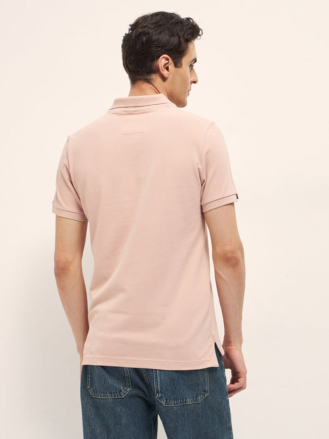 Men Peach Solid Regular Fit Polo
