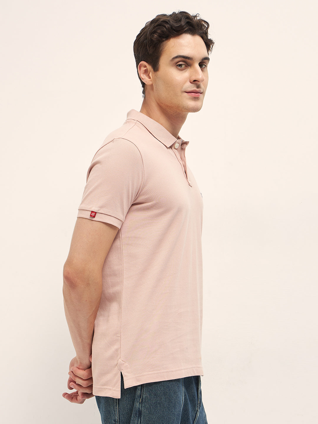 Men Peach Solid Regular Fit Polo