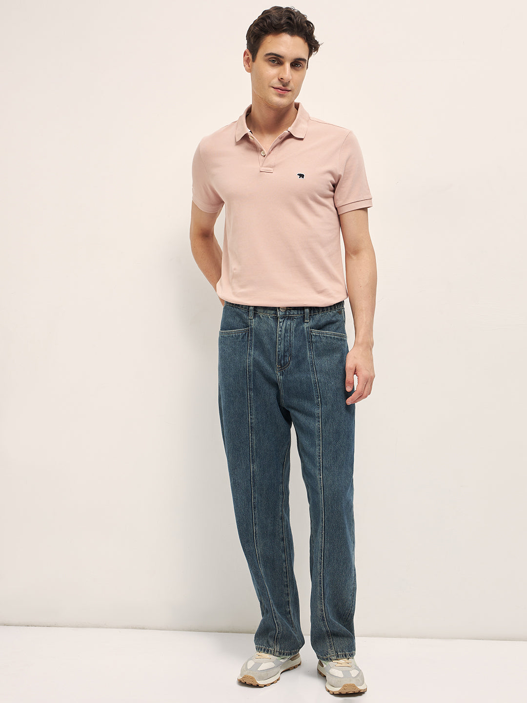 Men Peach Solid Regular Fit Polo