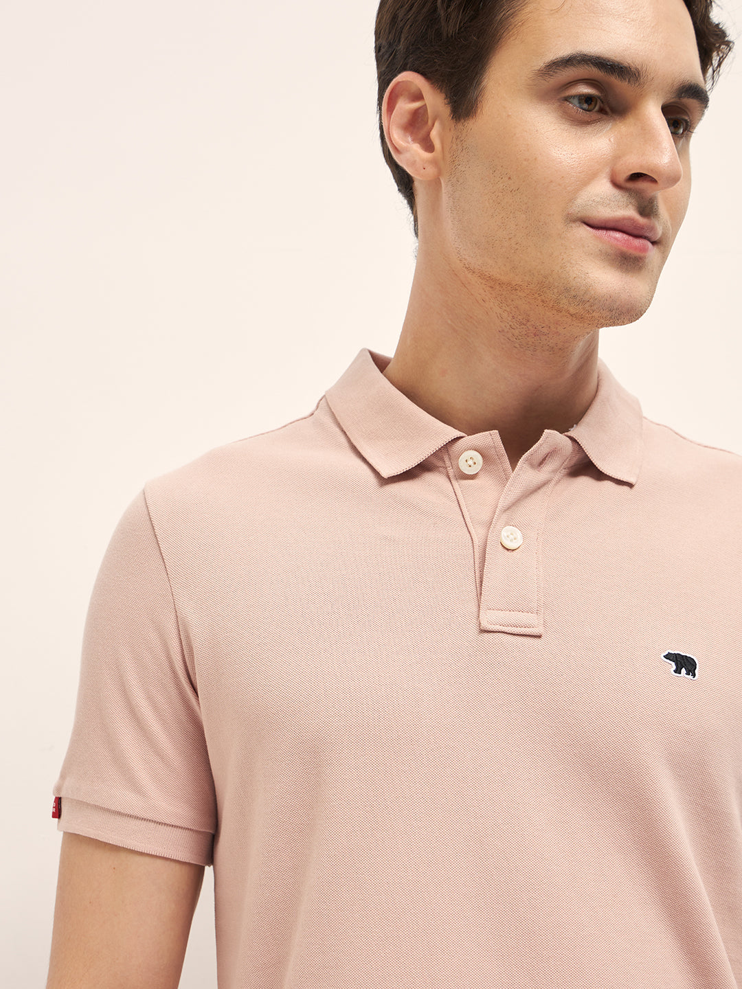 Men Peach Solid Regular Fit Polo