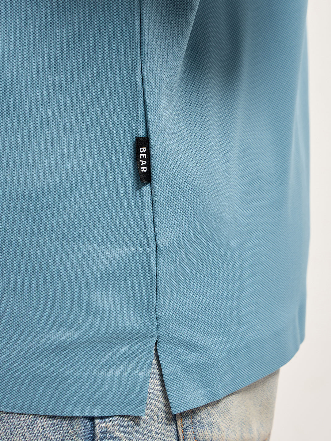 Men Sky Blue Self Design Slim Fit Polo T-shirt