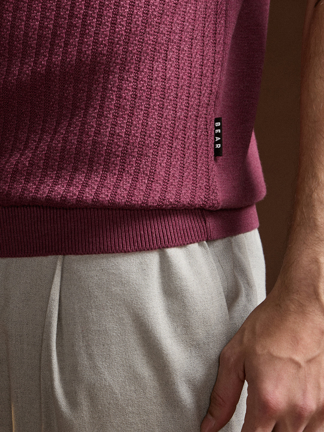 Men Pink Ribbed Texture Design Slim Fit Polo