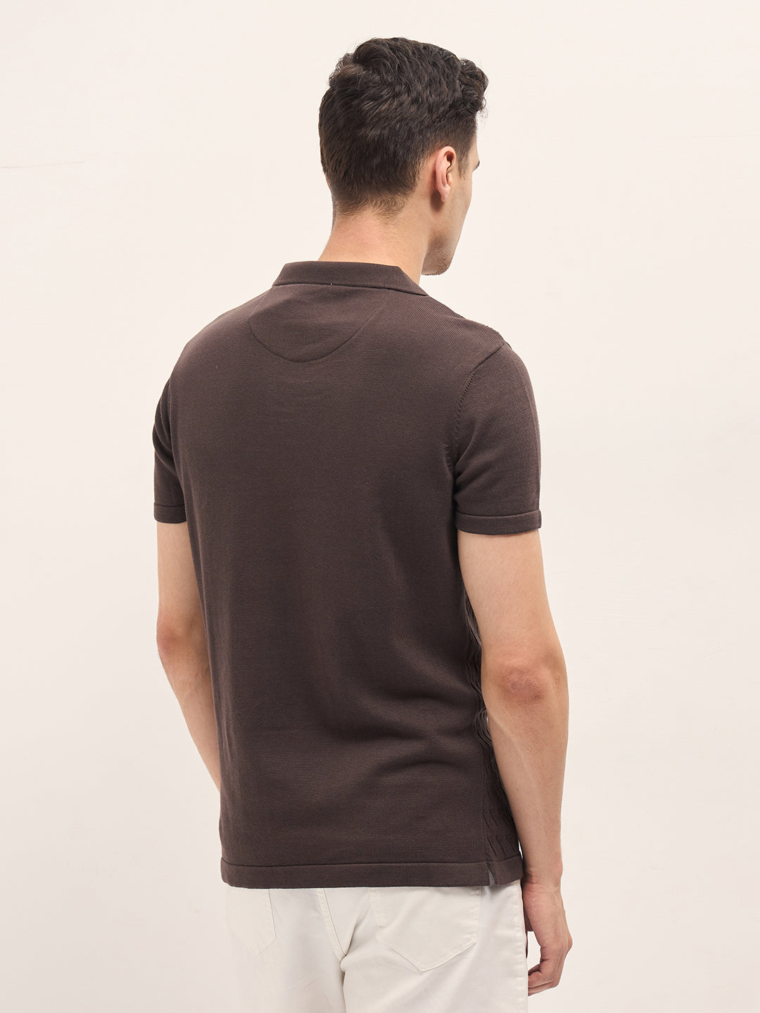 Men Brown Diagonal Knit Texture Regular Fit Polo