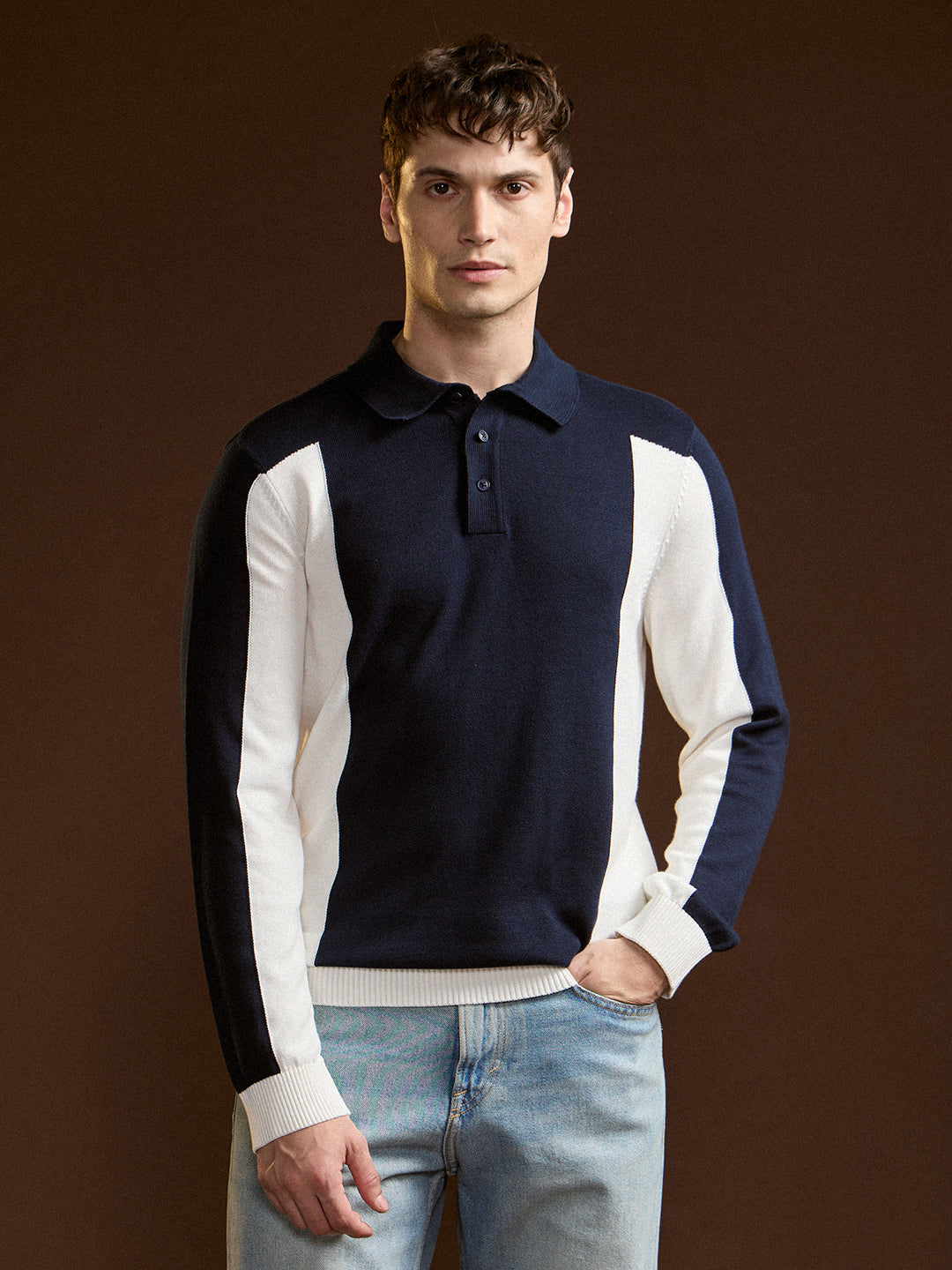 Men Black and Blue Color-Block Slim Fit Polo