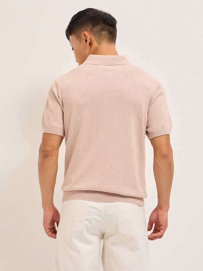 Men Pink Textured Knit Solid Regular Fit Polo