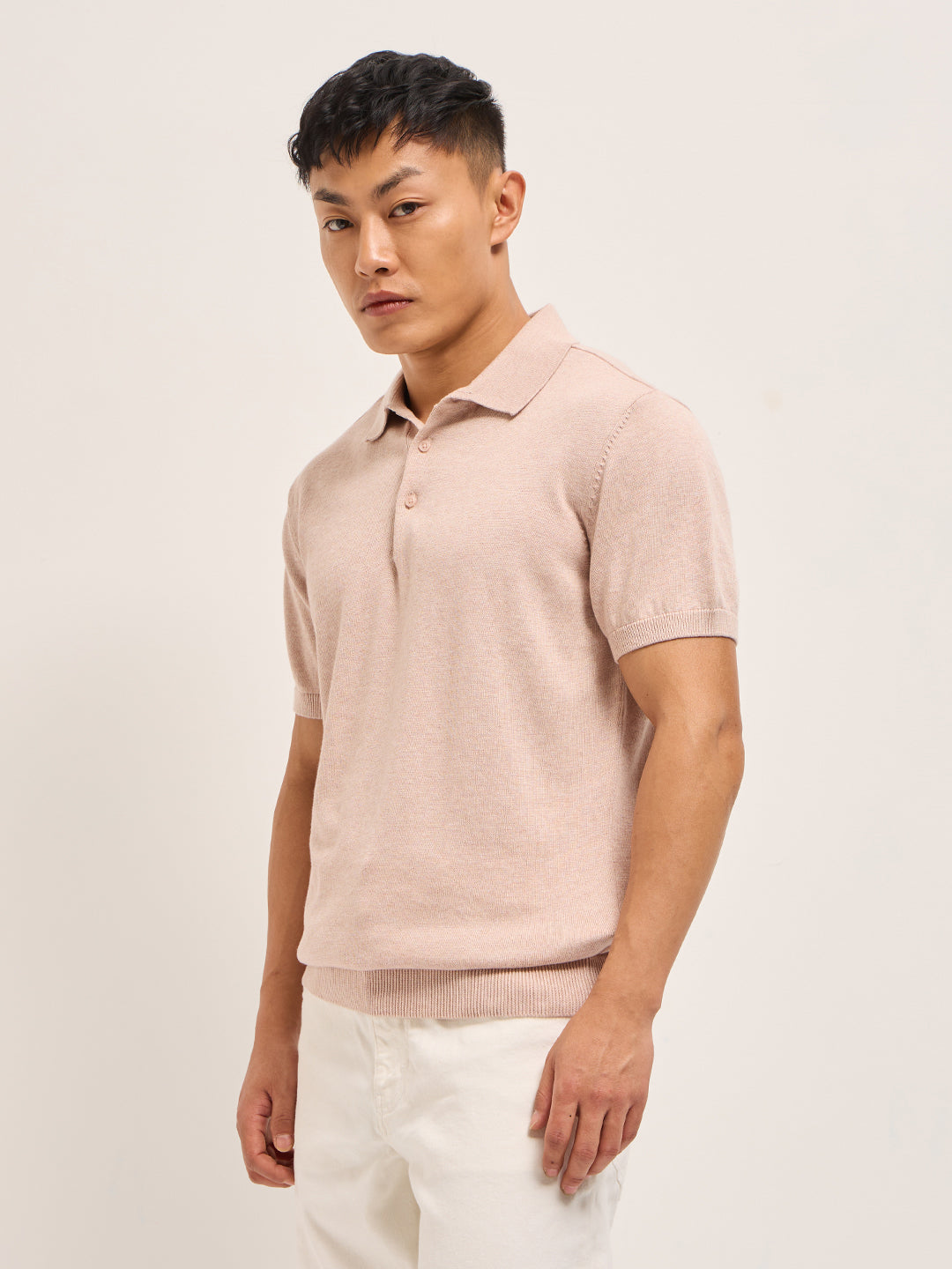 Men Pink Textured Knit Solid Regular Fit Polo