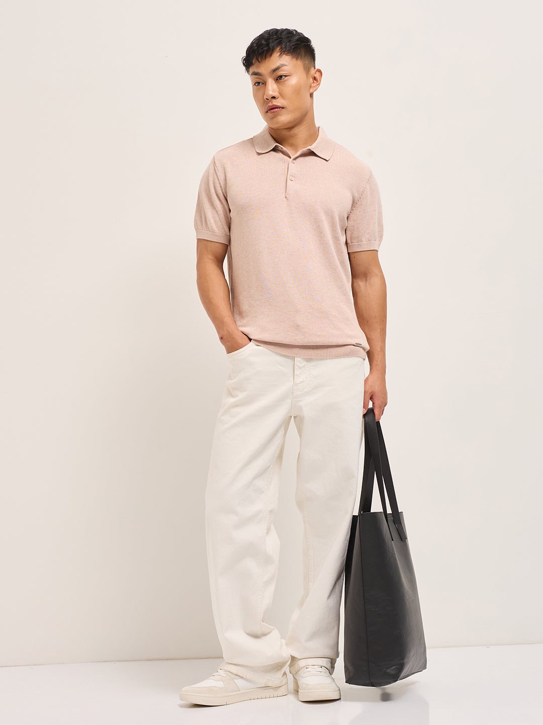 Men Pink Textured Knit Solid Regular Fit Polo