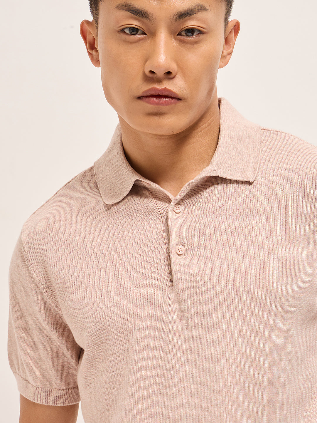 Men Pink Textured Knit Solid Regular Fit Polo