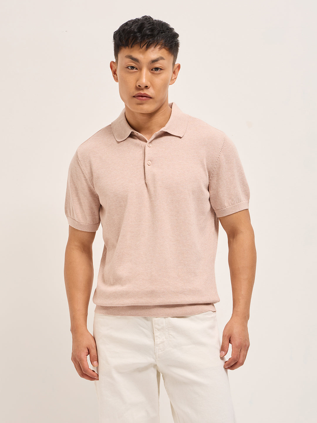 Men Pink Textured Knit Solid Regular Fit Polo