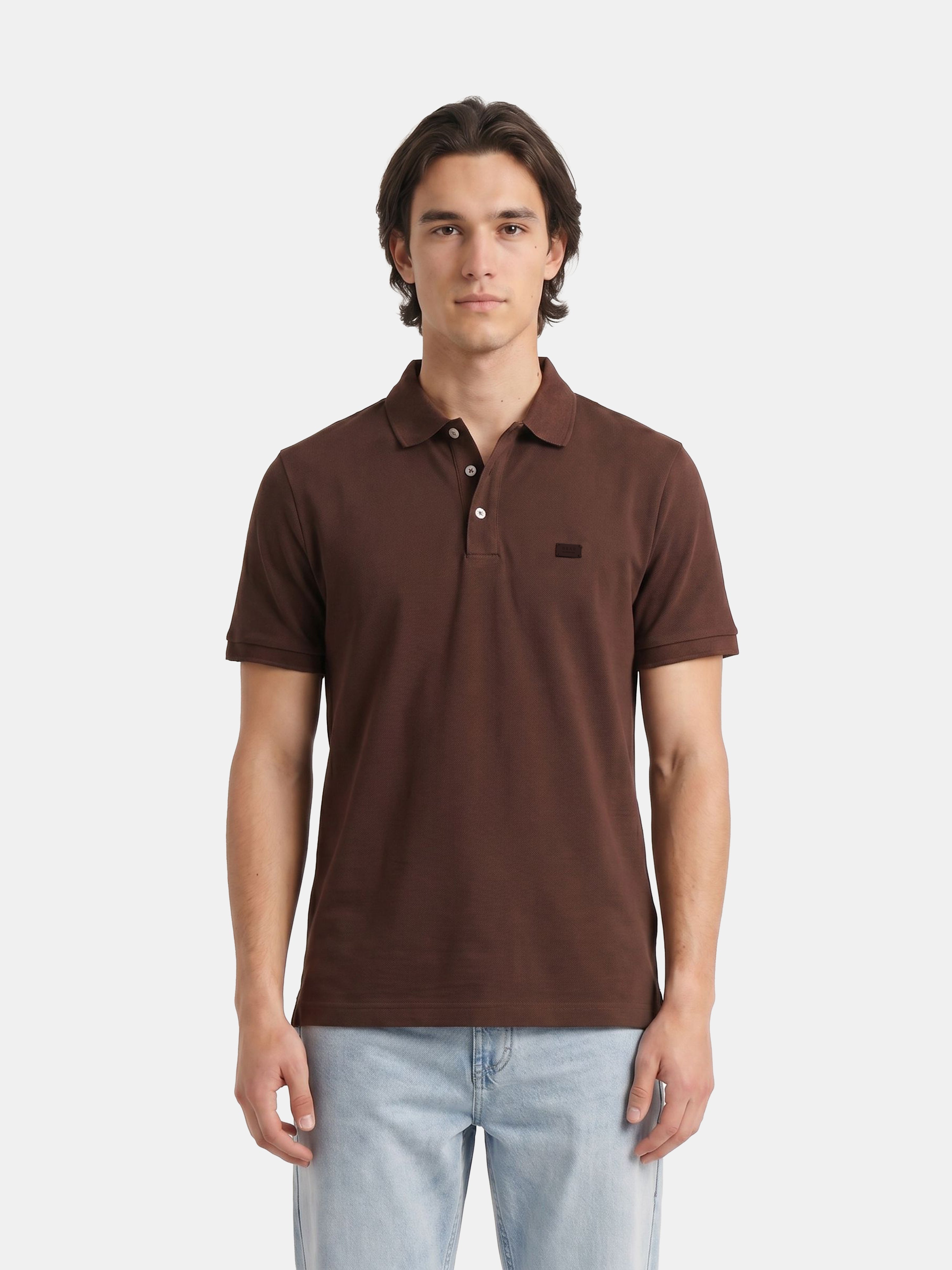 Men Brown Solid Cotton Polo T-Shirt