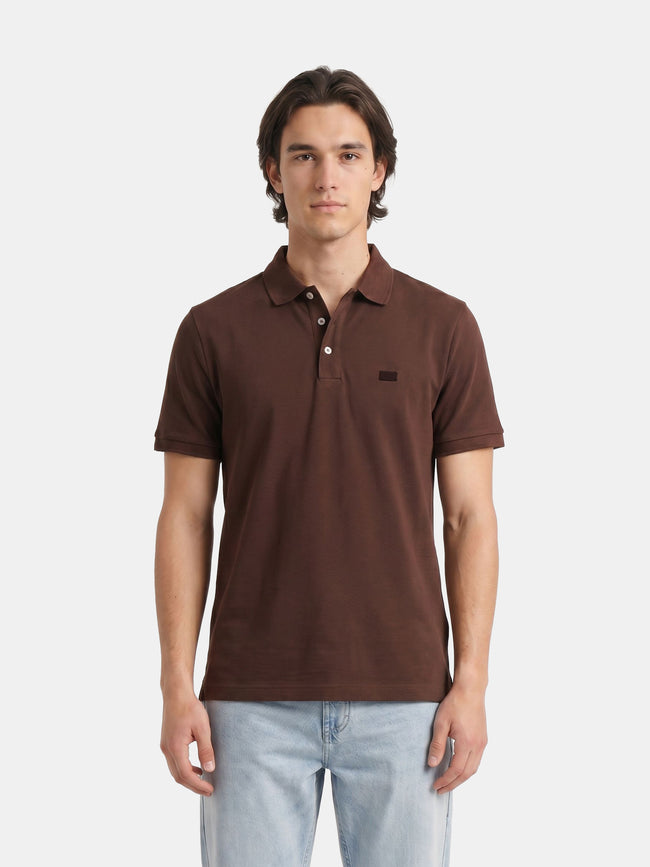 Men Brown Solid Cotton Polo T-Shirt