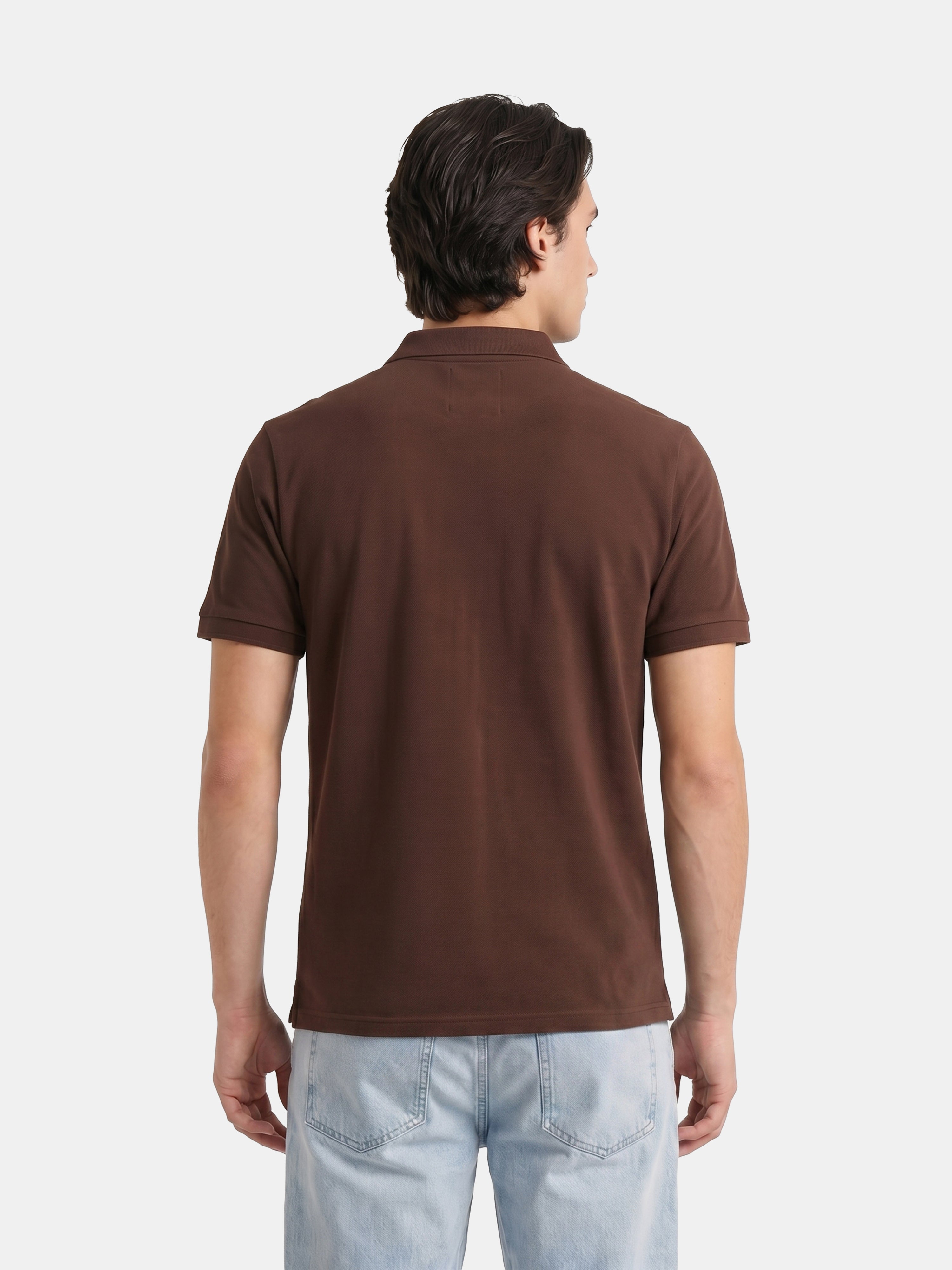 Men Brown Solid Cotton Polo T-Shirt
