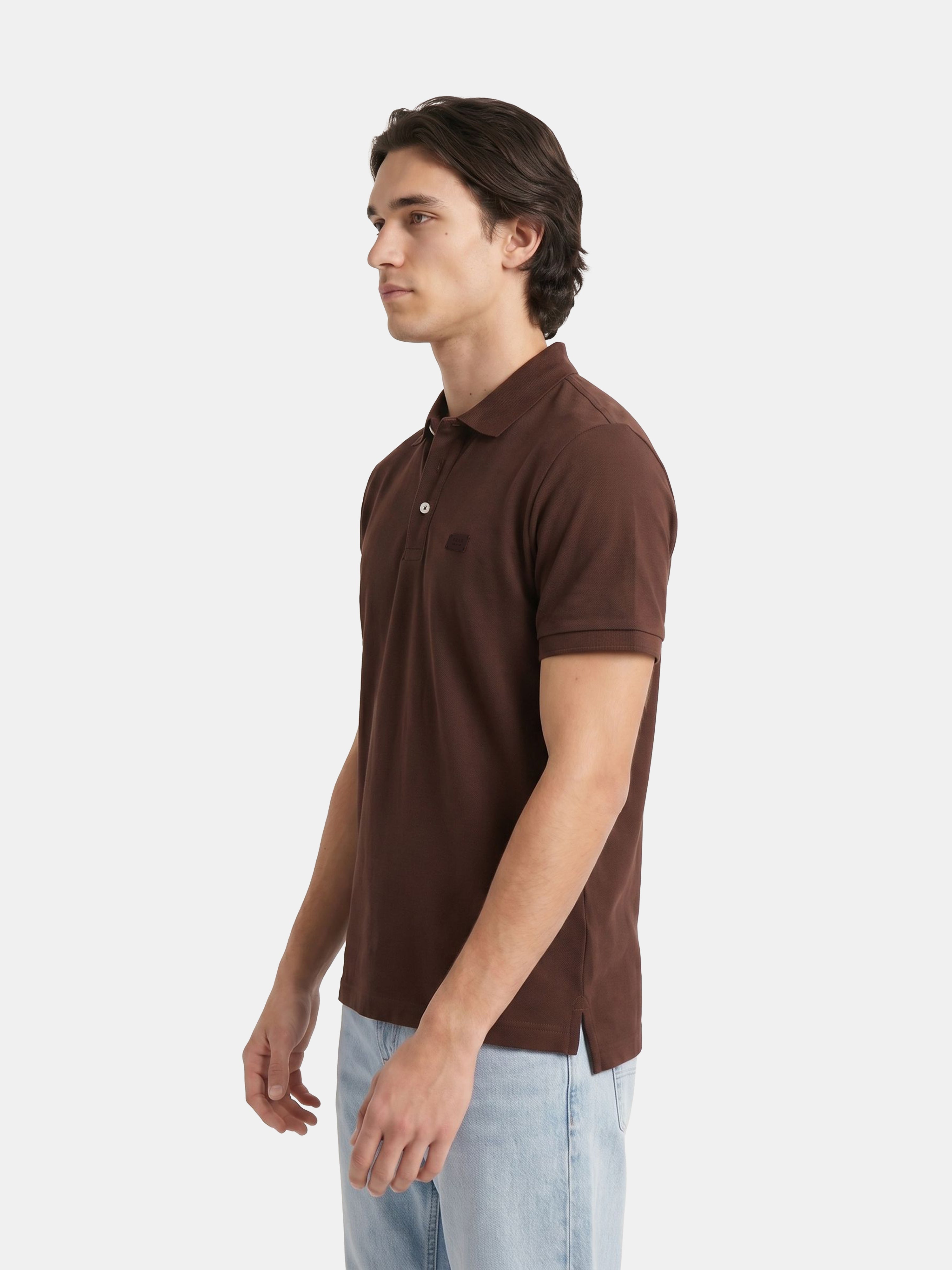 Men Brown Solid Cotton Polo T-Shirt