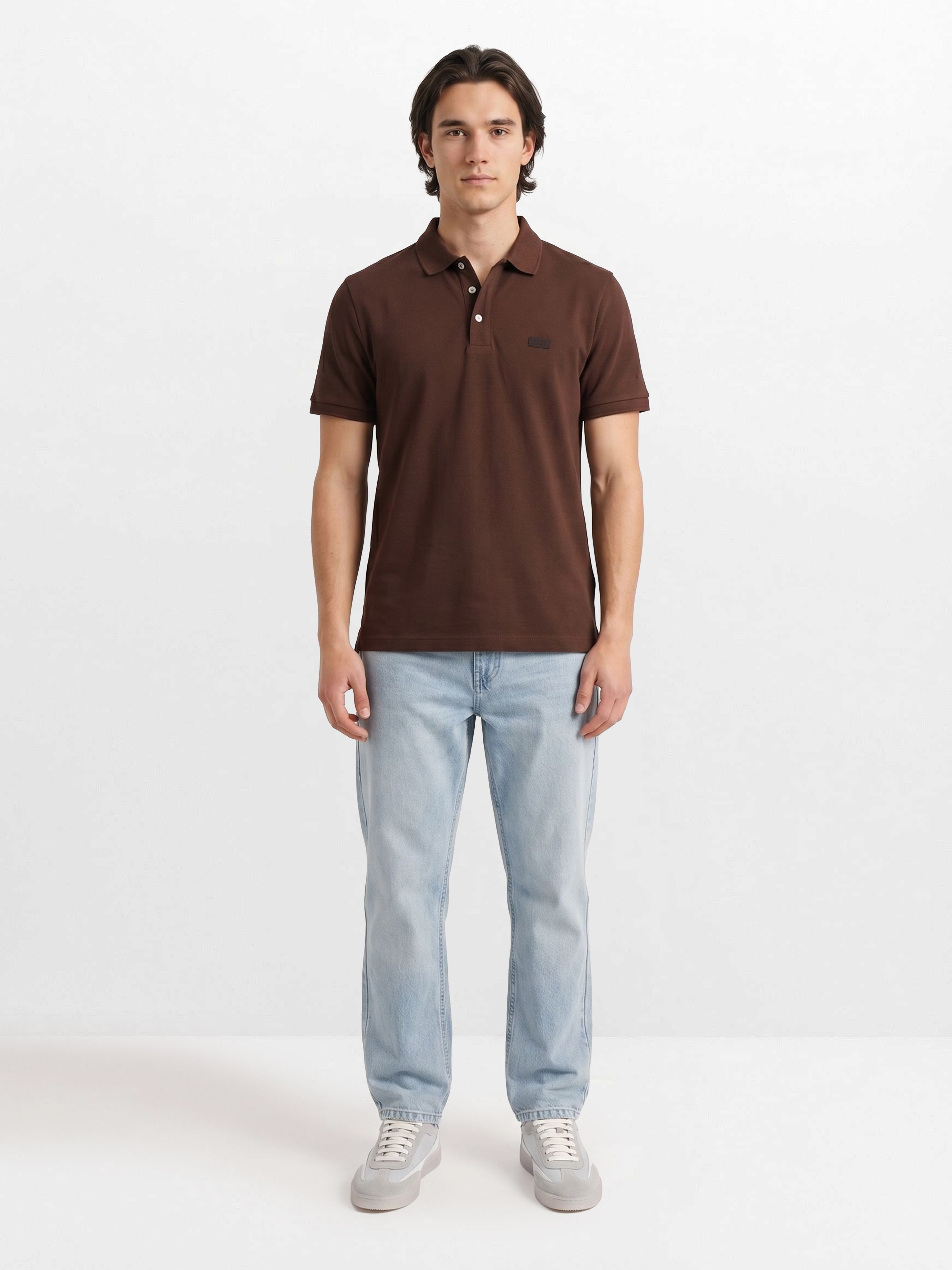 Men Brown Solid Cotton Polo T-Shirt