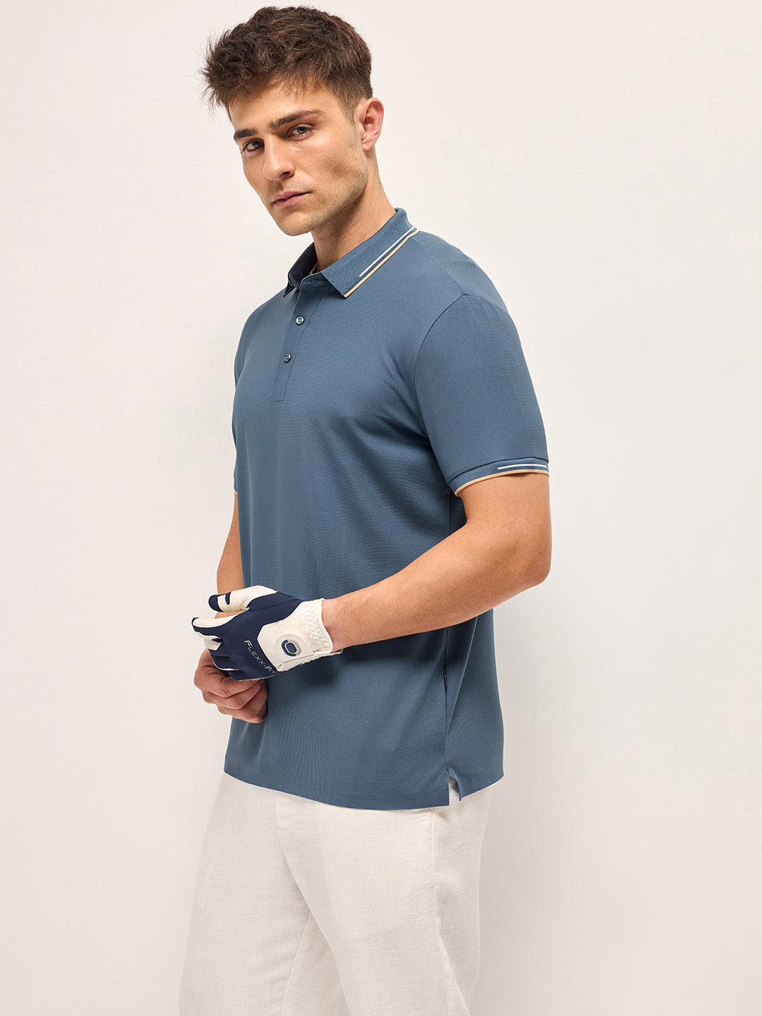 Men BlueContrast Piping Slim Fit Polo T-shirt