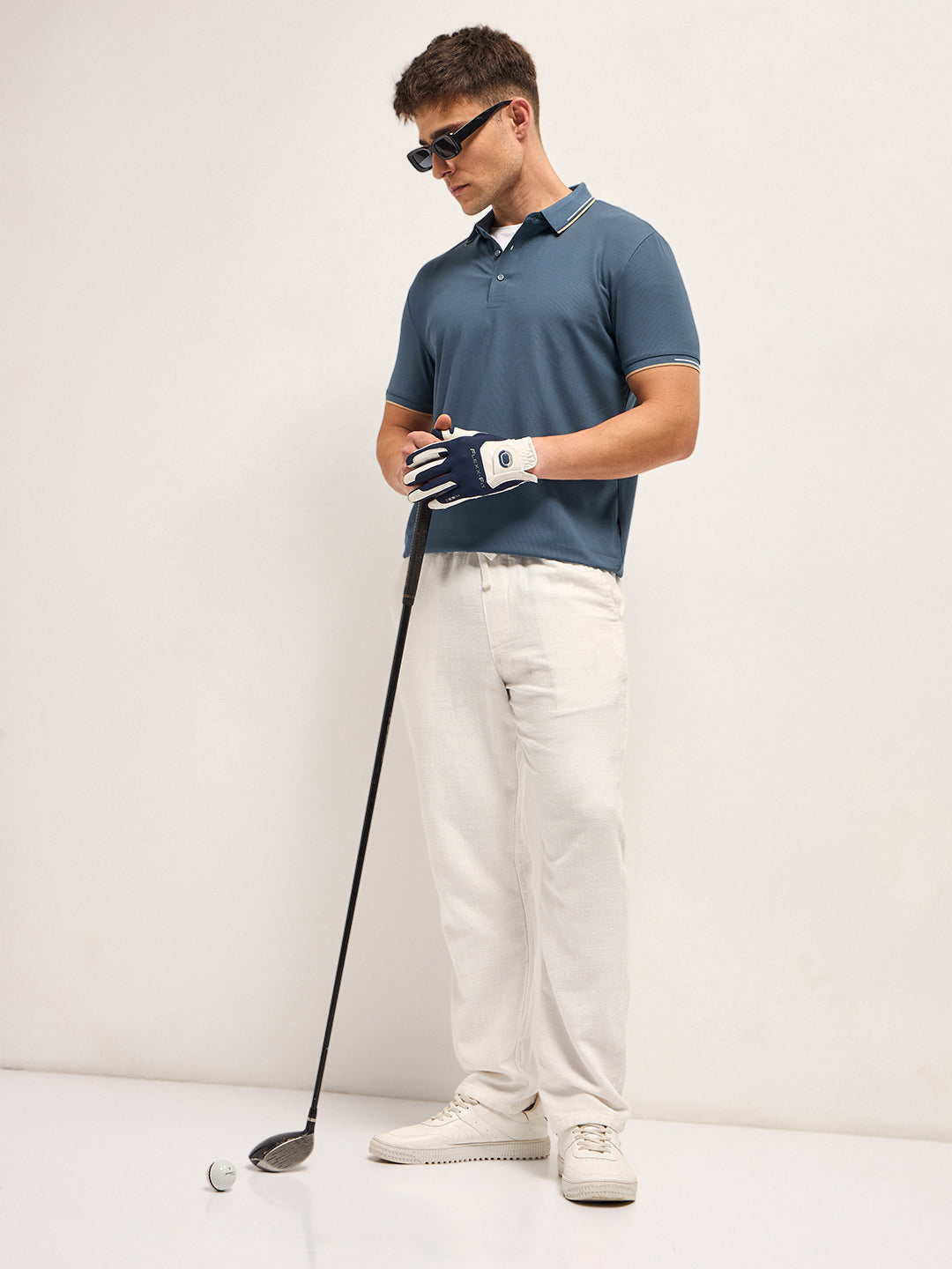 Men BlueContrast Piping Slim Fit Polo T-shirt