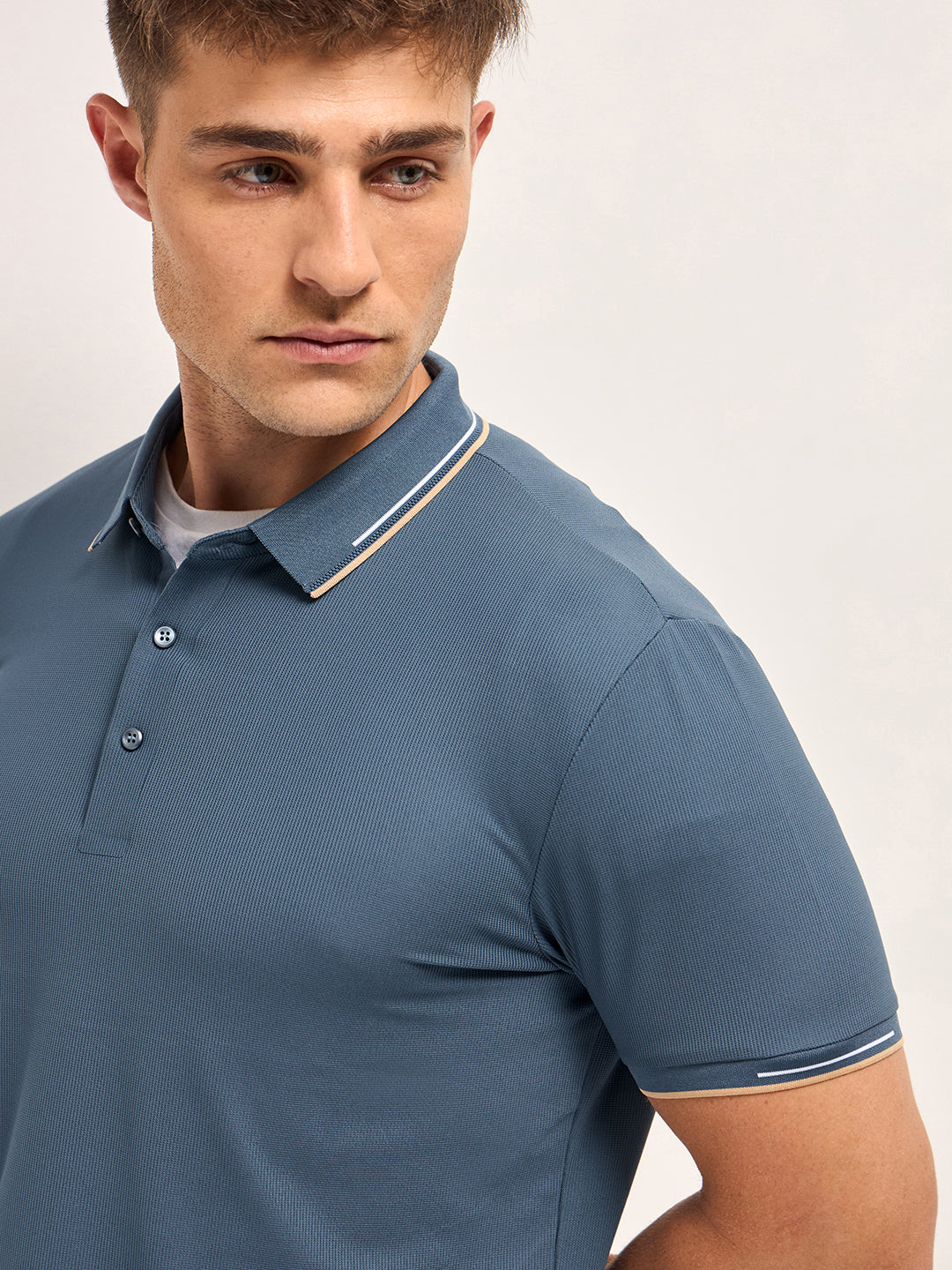 Men BlueContrast Piping Slim Fit Polo T-shirt