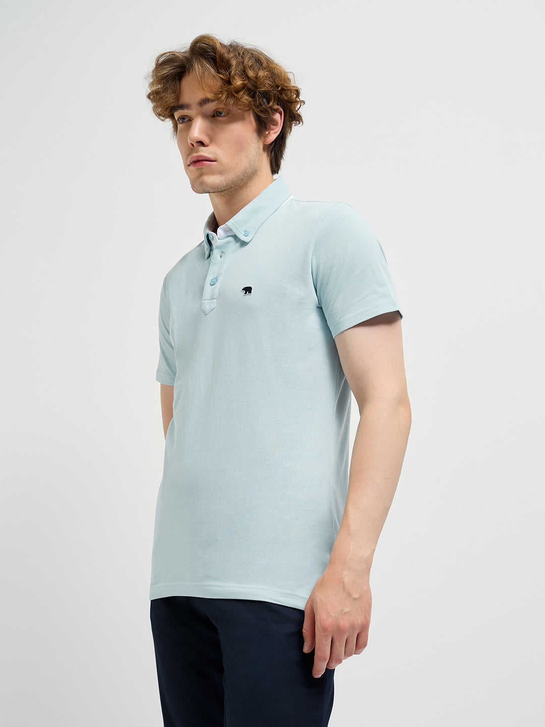 Men Light Blue Regular Fit Polo T-Shirt