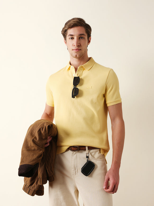Men Yellow Solid Cotton T-Shirt