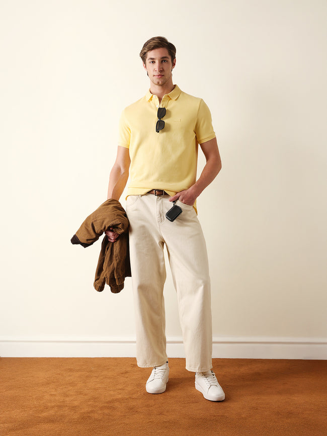 Men Yellow Solid Cotton T-Shirt