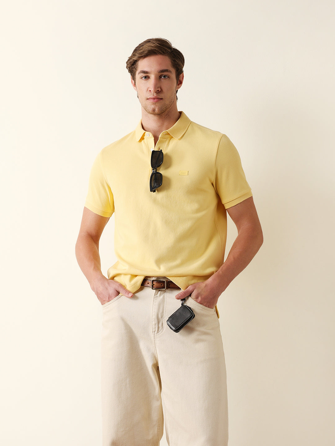 Men Yellow Solid Cotton T-Shirt