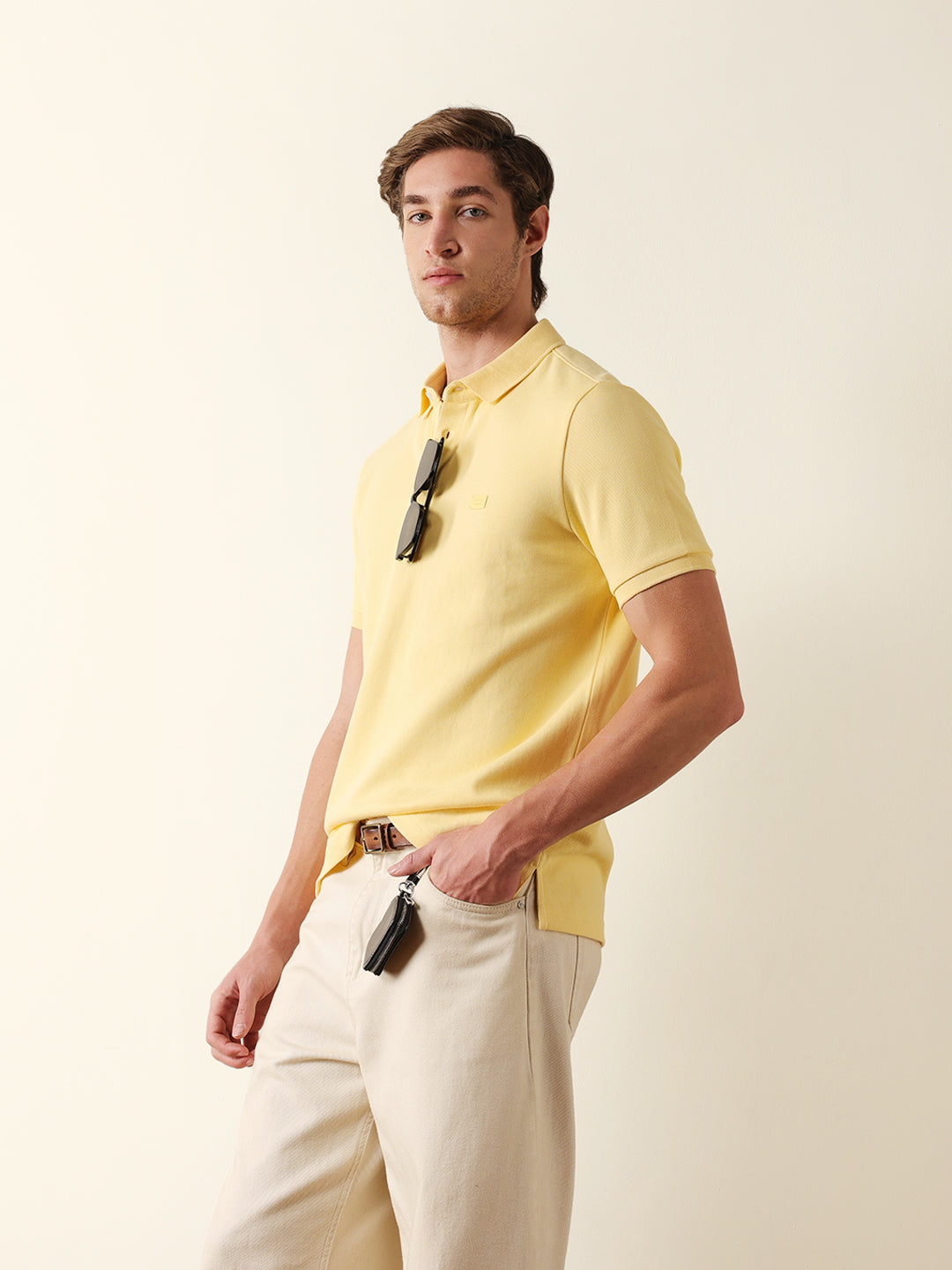 Men Yellow Solid Cotton T-Shirt