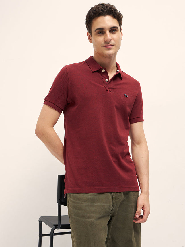 Men Red Solid Regular Fit Polo