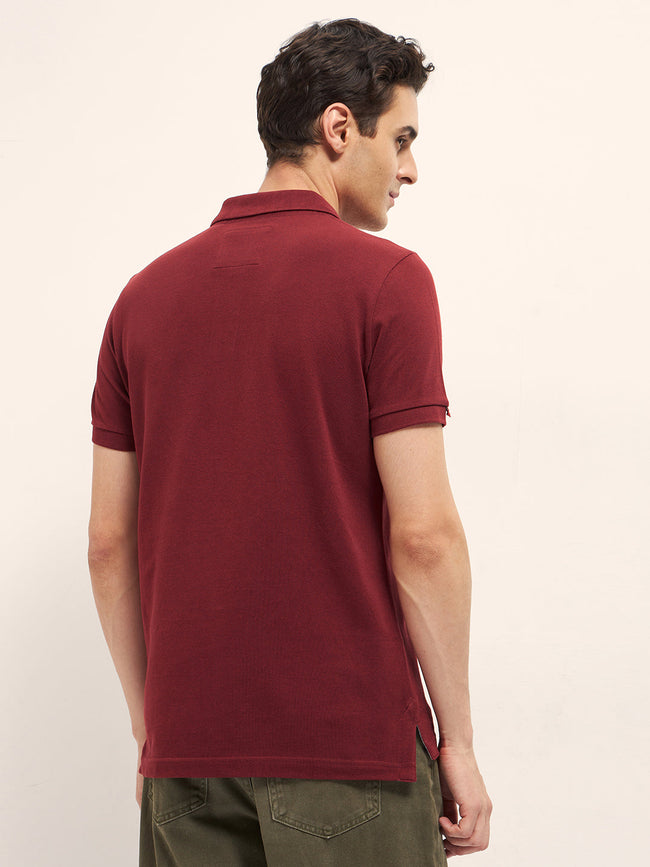 Men Red Solid Regular Fit Polo