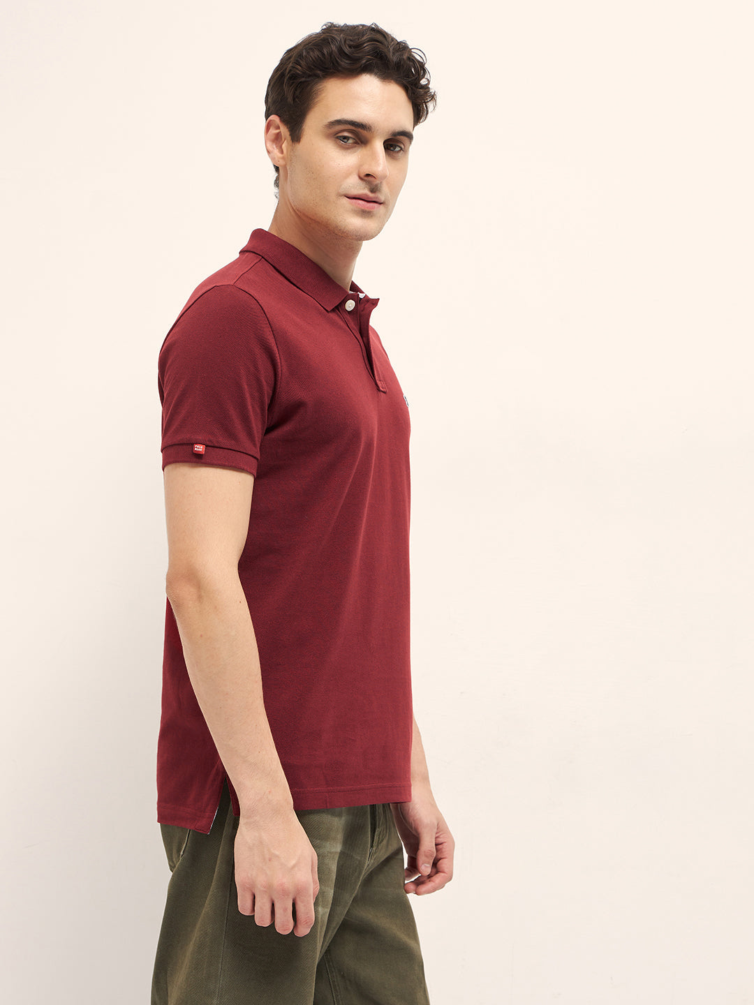 Men Red Solid Regular Fit Polo