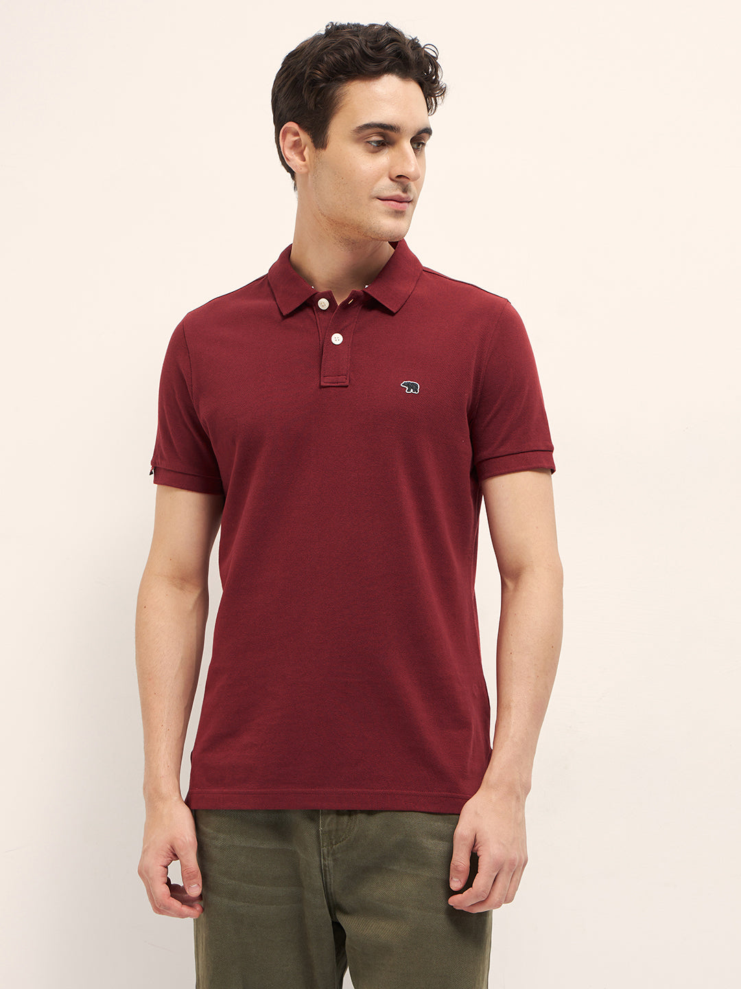 Men Red Solid Regular Fit Polo