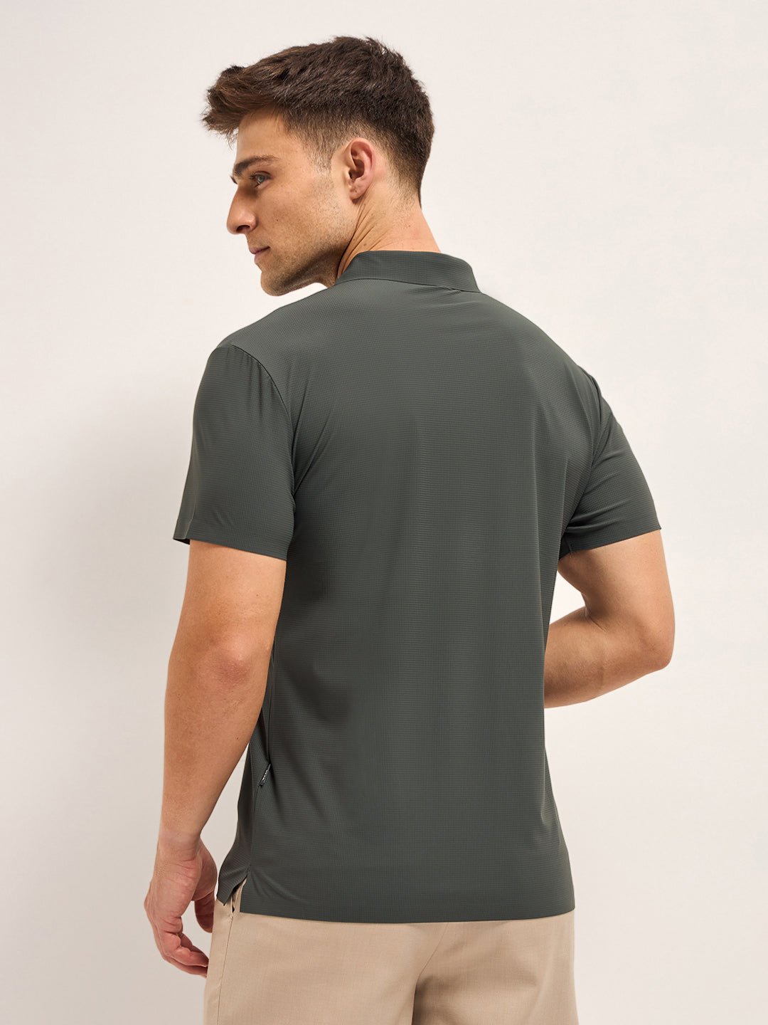 Men Charcoal Self Design Slim Fit Polo T-shirt