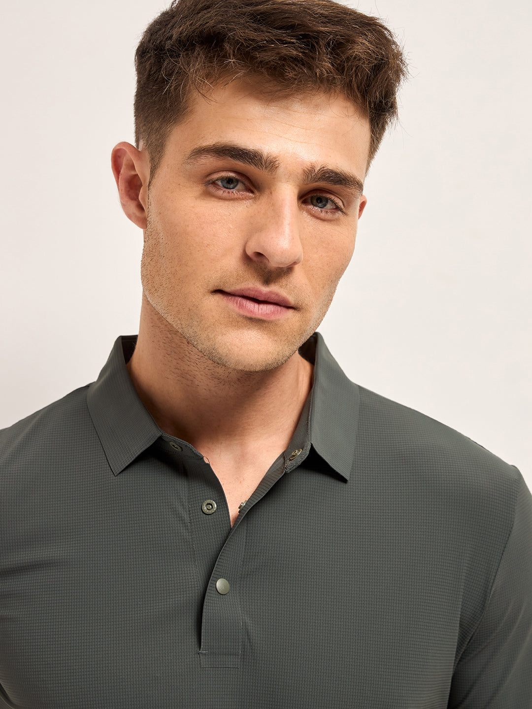 Men Charcoal Self Design Slim Fit Polo T-shirt