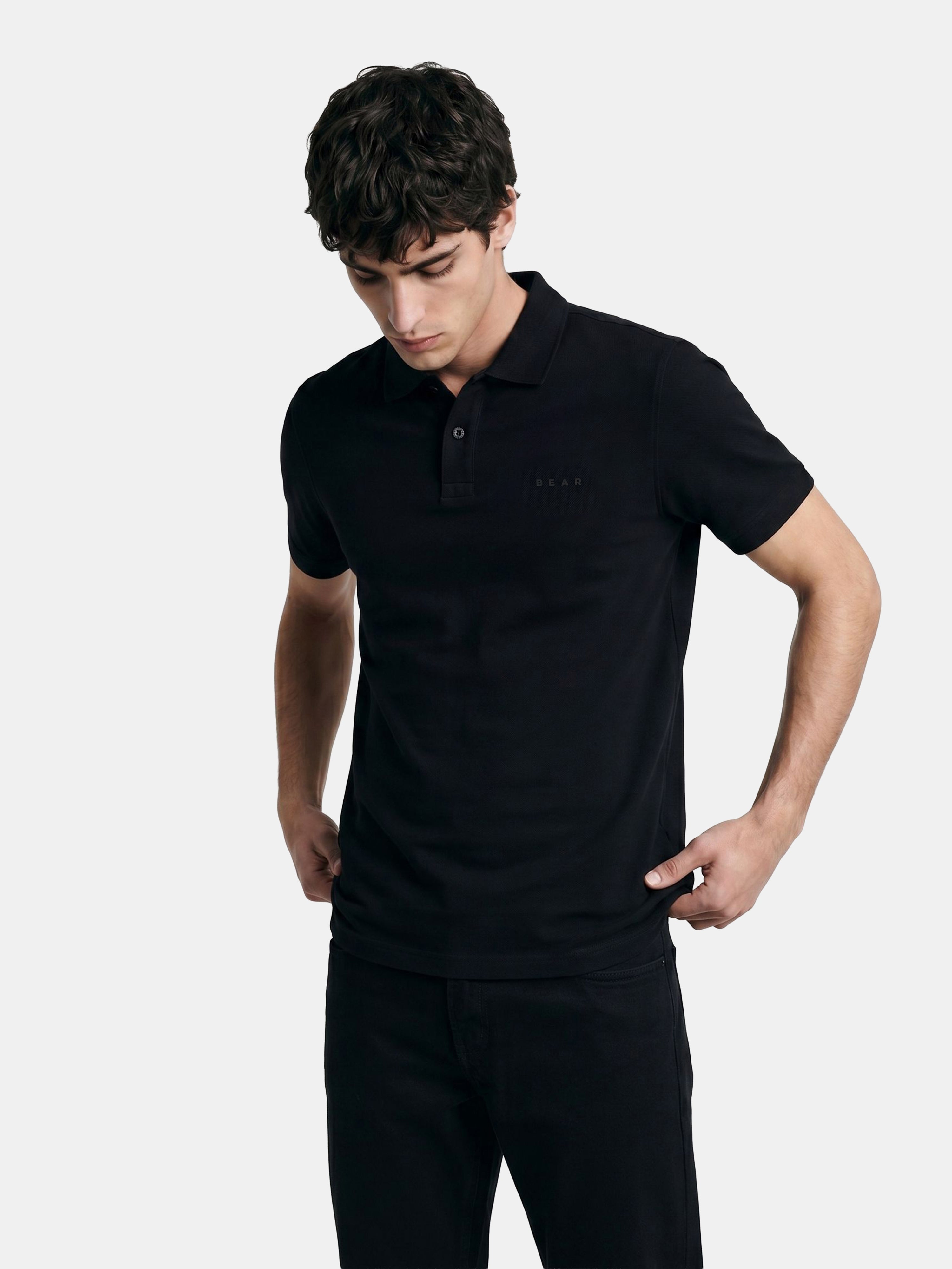 Men Black Solid Cotton Polo T-Shirt