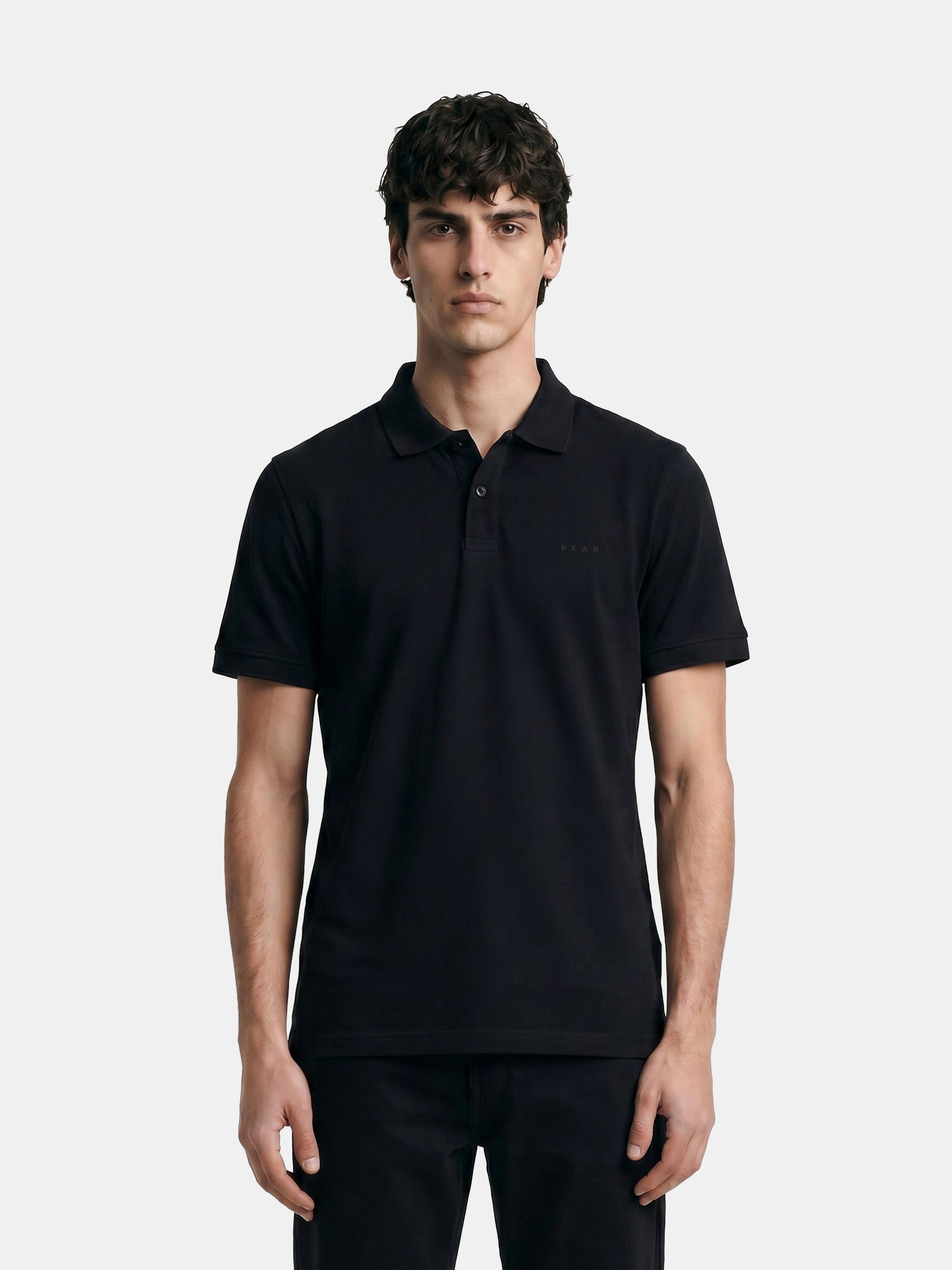 Men Black Solid Cotton Polo T-Shirt
