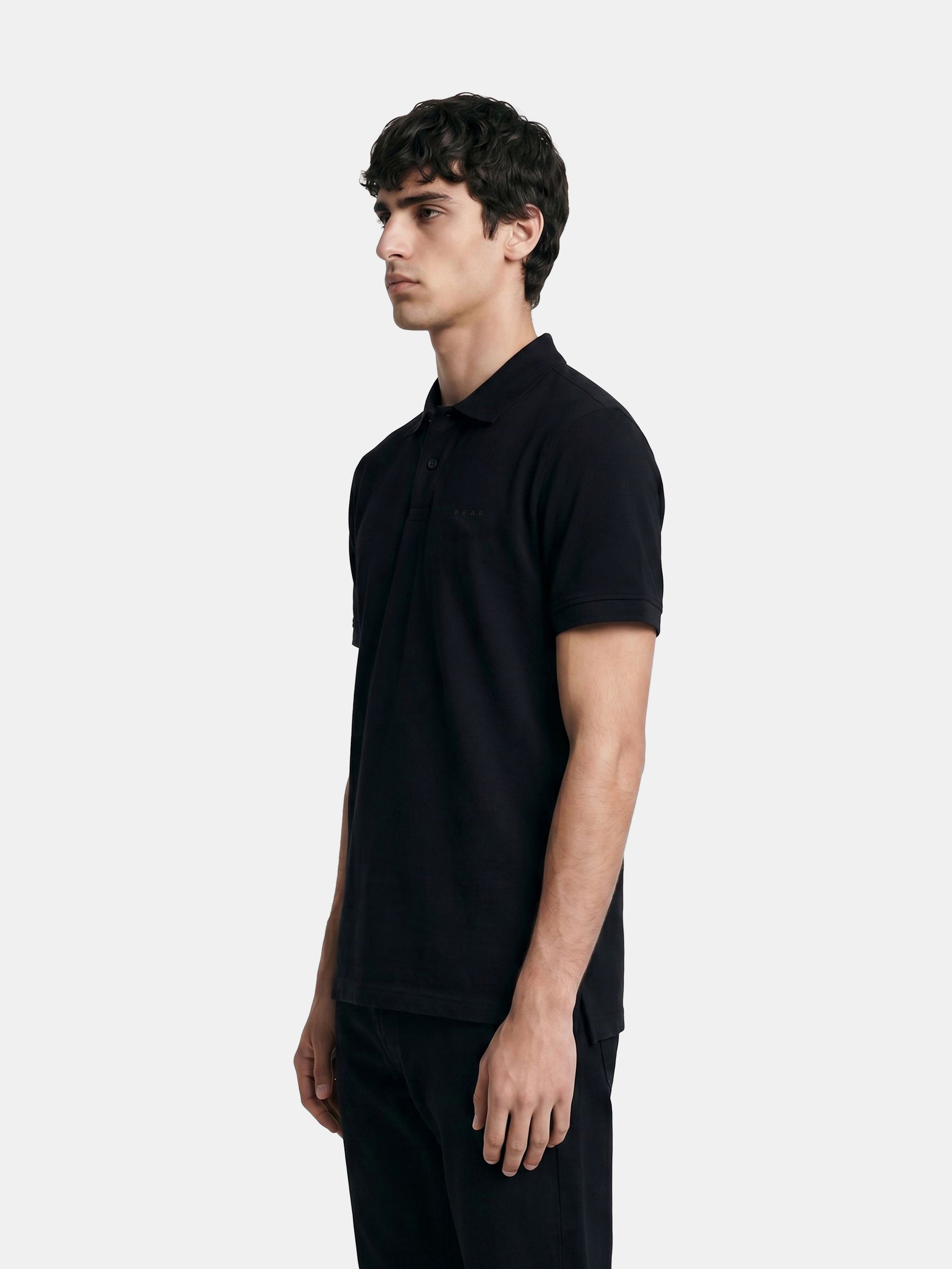 Men Black Solid Cotton Polo T-Shirt