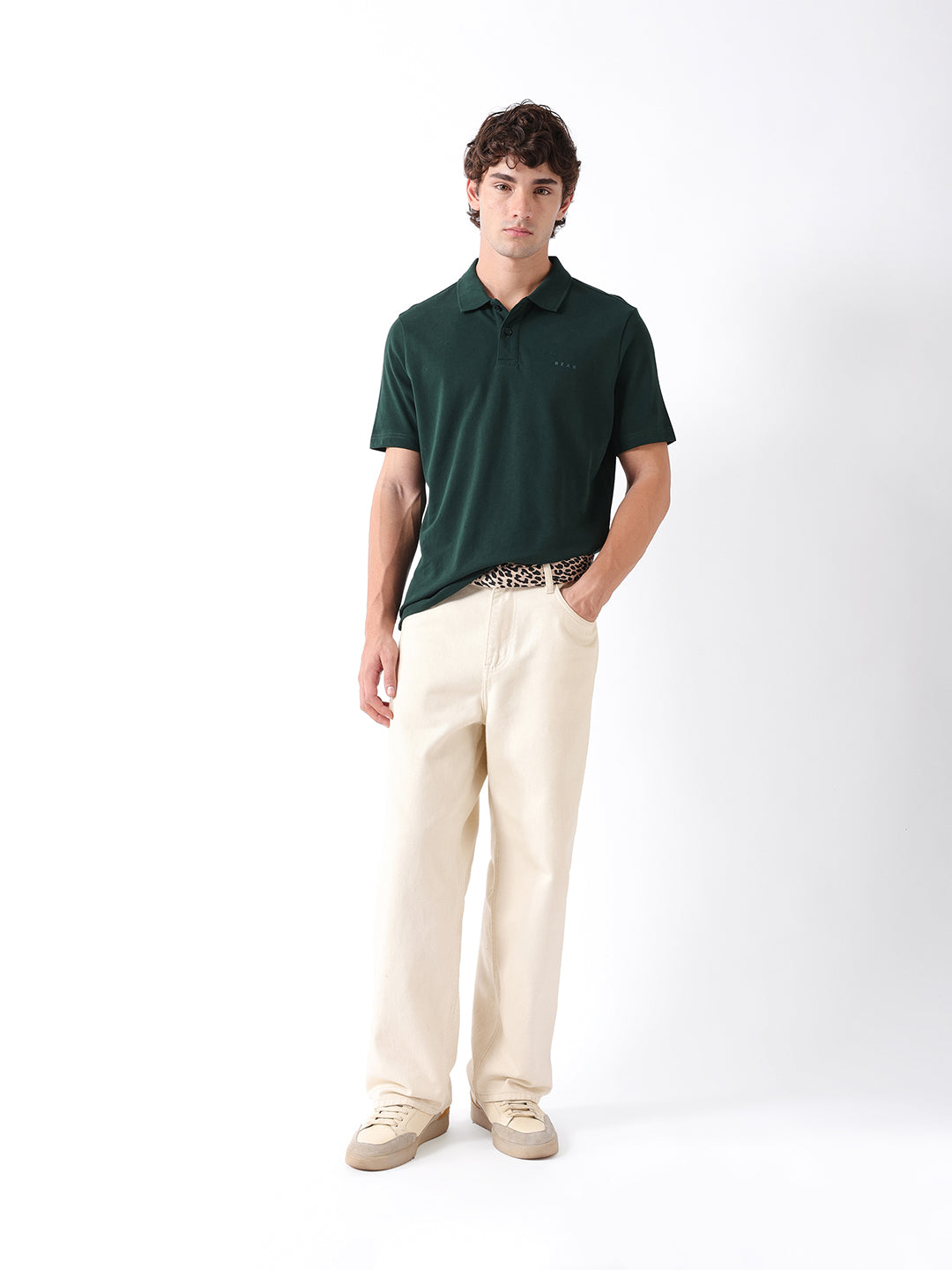 Men Green Solid Cotton Polo T-Shirt