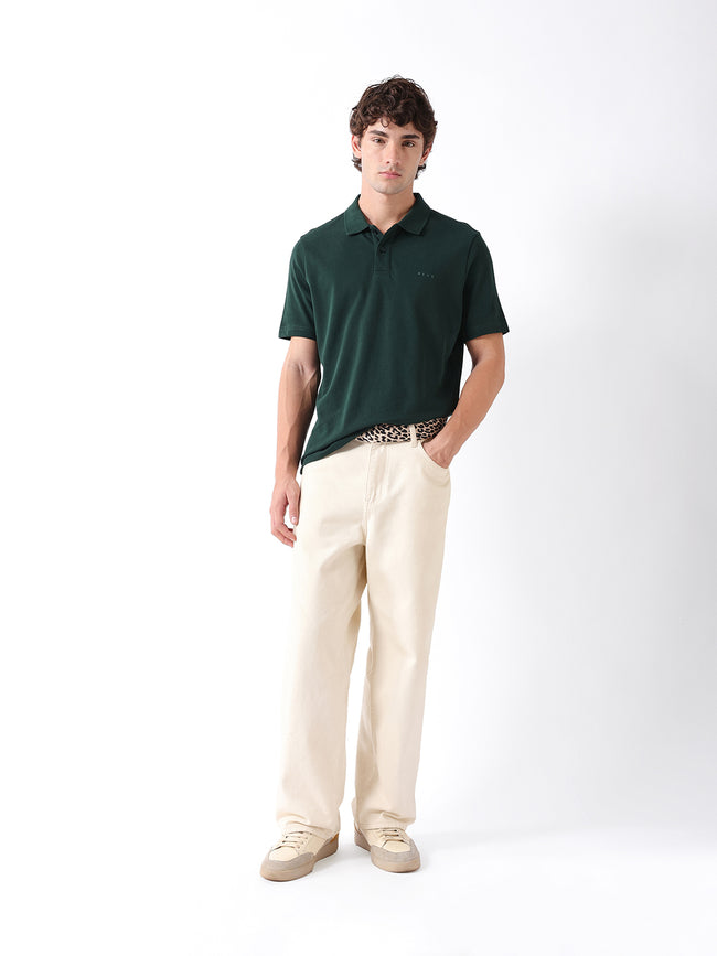Men Green Solid Cotton Polo T-Shirt