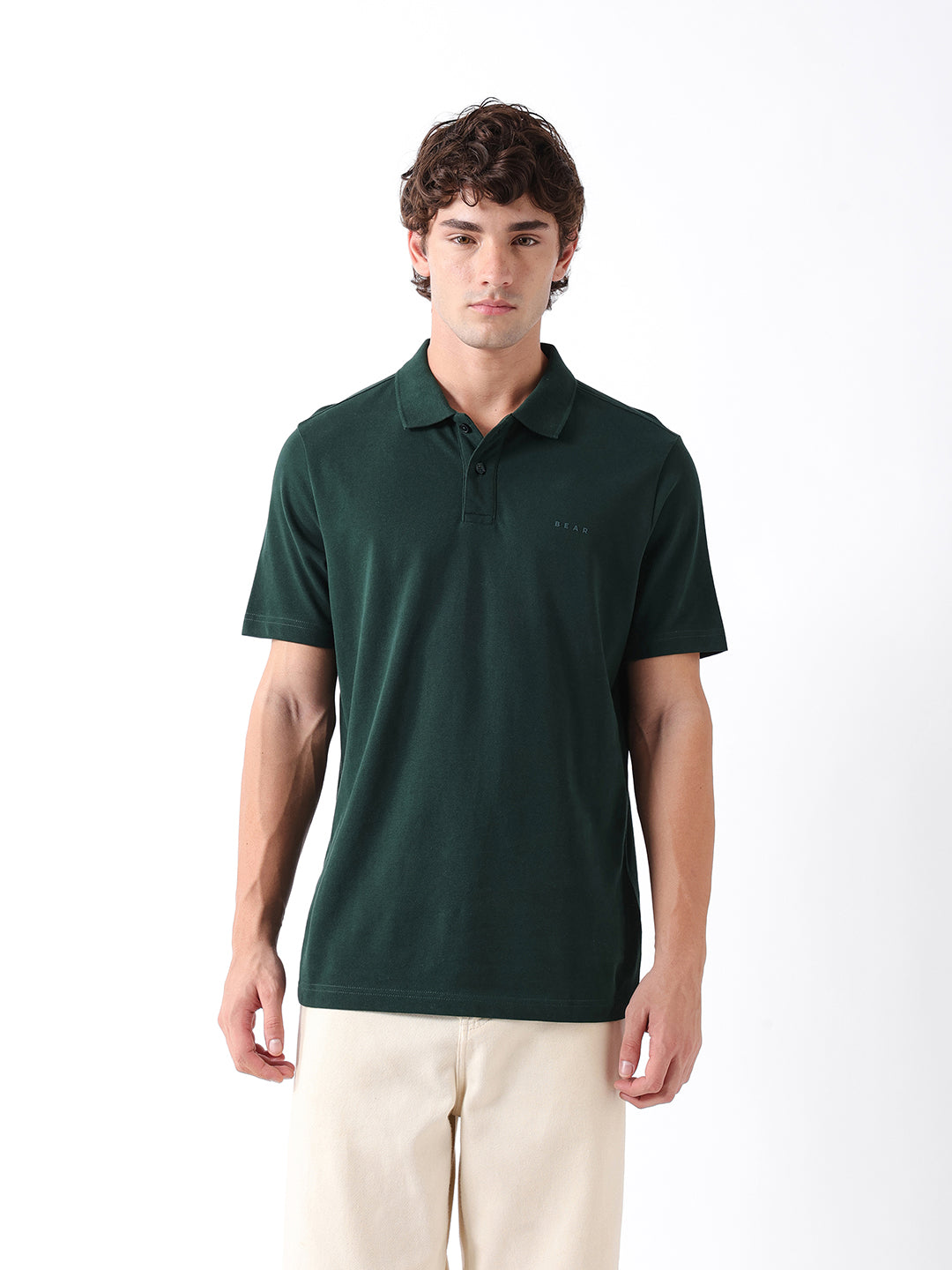 Men Green Solid Cotton Polo T-Shirt